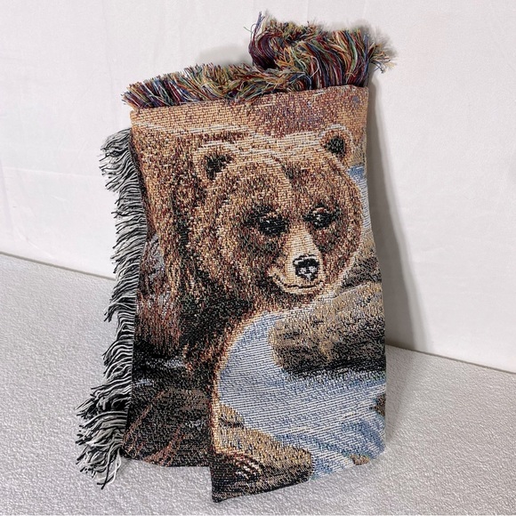 Vintage Mohawk Home Bear Tapestry Throw Blanket W Fringe - Picture 1 of 15